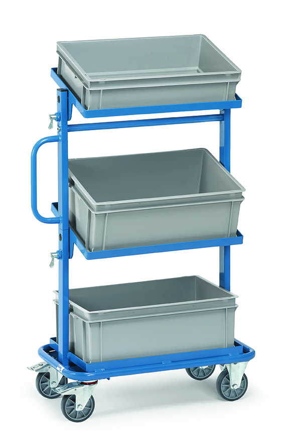 Beistellwagen mit neigbaren LadeflÃ¤chen & mit BehÃ¤lter