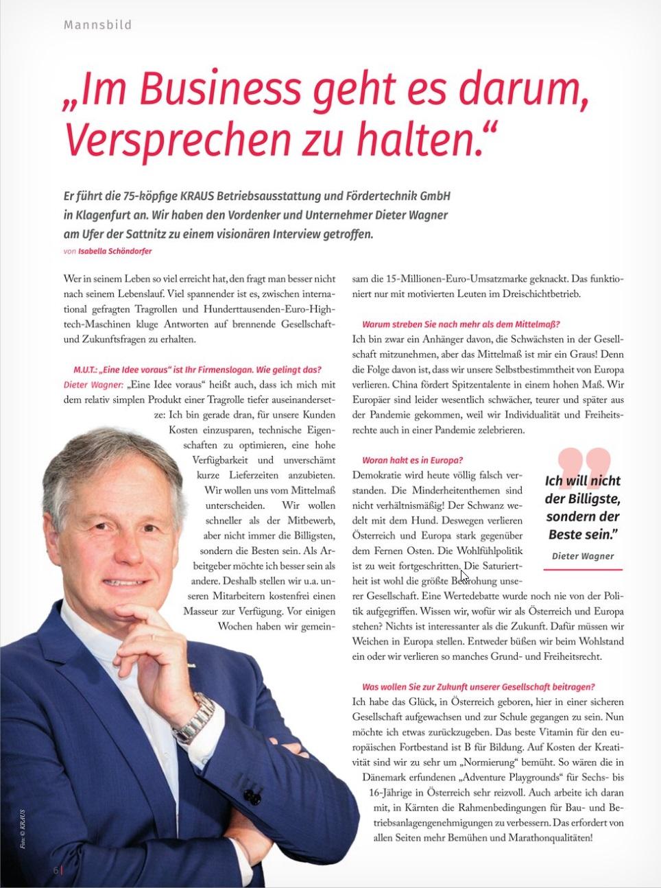 KRAUS Interview im  Wirtschaftsmagazin M.U.T.
